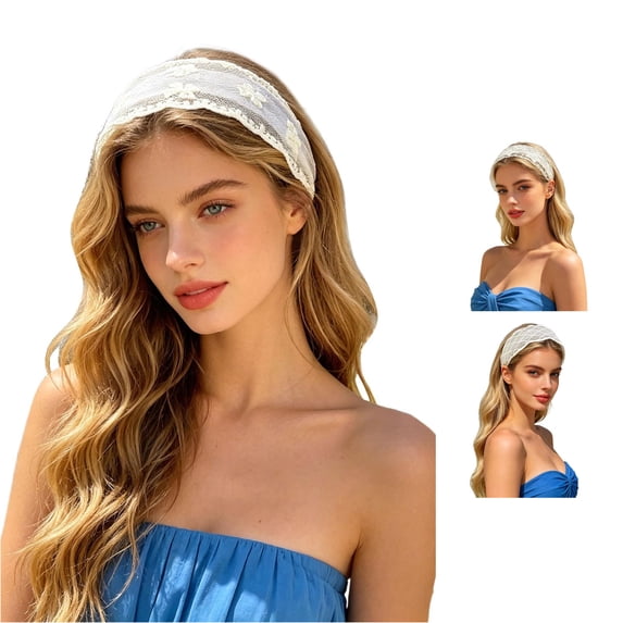 TIANZEN French Lace Wide Headband Elegant Hair For Boho Floral Embroidered Stretchable Hair Band Headbands for Women Short Hair