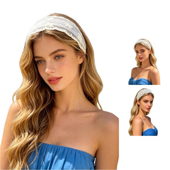 TIANZEN French Lace Wide Headband Elegant Hair For Boho Floral Embroidered Stretchable Hair Band Headbands for Women Short Hair