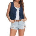 thumbnail image 1 of TIANZEN Fringe Vest Women Suede Open-Front Vest Sleeveless 70s Hippie Clothes Boho Western Jacket Womens Light Jacket Button down Jackets Zip Sweaters for Women, 1 of 7