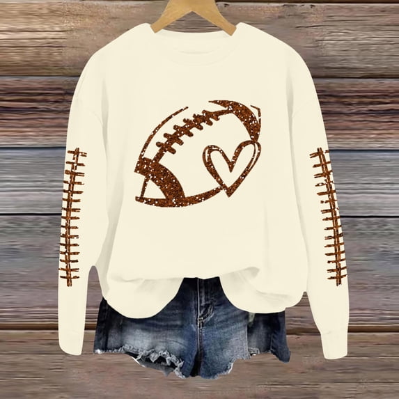 TIANZEN Full Sleeve Crewneck Sweatshirts For Women Long Sleeve Football Graphic Printed Hoodless Pullover Sweatshirts Top Blouse Jacket Women