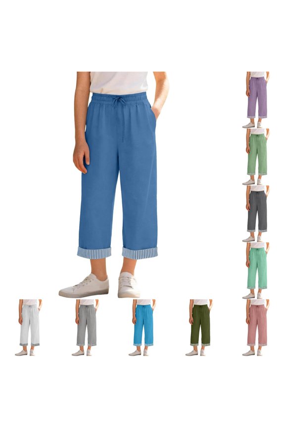Girls High Waist Like Striped Culottes Casual Summer Pants With And Pockets Comfortable Straight Leg Cropped Wide Leg Trousers For Kids Pants Girls