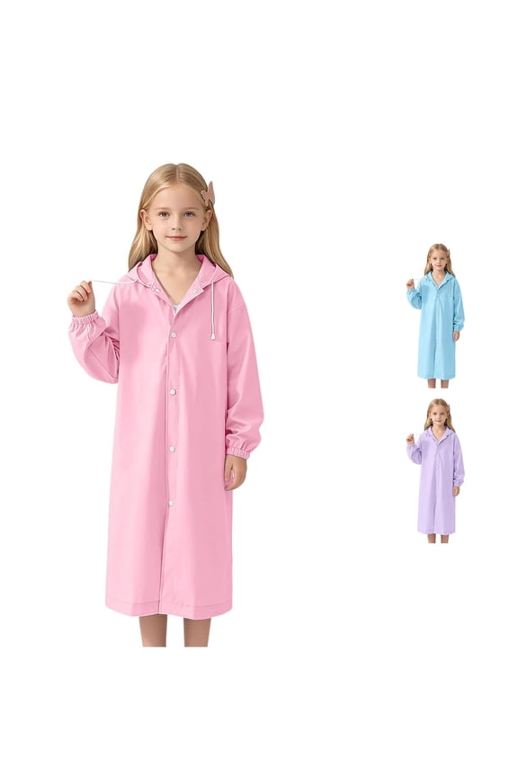 Girls' Long Raincoat For Outdoor Adventures Hooded Rainwear For Hiking And Travel Thick Full Shield With Extended Length Long Coat Kids