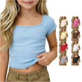 thumbnail image 1 of TIANZEN Girls Ribbed Knit Crop Top Short Sleeve Tee Square Neck Raglan Basic Casual Shirt For Kids Toddler Youth Too for Girls, 1 of 9