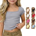 thumbnail image 1 of TIANZEN Girls Ribbed Knit Crop Top Short Sleeve Tee Square Neck Raglan Basic Casual Shirt For Kids Toddler Youth Too for Girls, 1 of 9