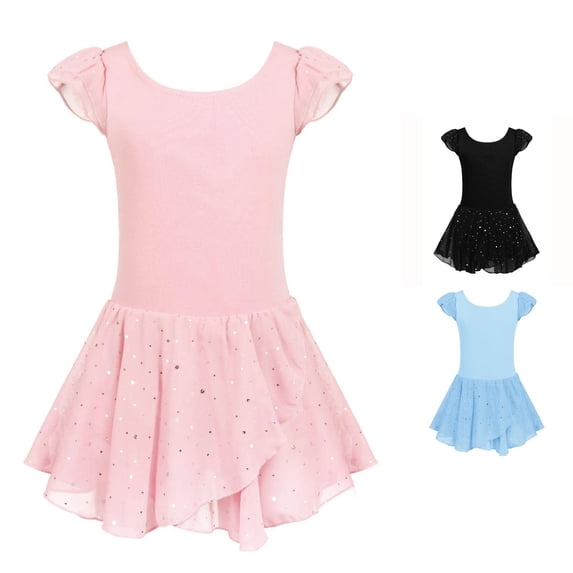 TIANZEN Girls Ruffle Sleeve Ballet Dance Dress Tutu Skirted Leotard Toddler Long Dresses 5t