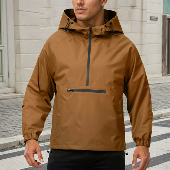 TIANZEN Half Zip Hooded Jacket Windproof Water Casual Outdoor Sports Pullover Lightweight Comfortable Athletic Os2 Jacket Heavy Duty Winter Jacket for Men Puff Jacket