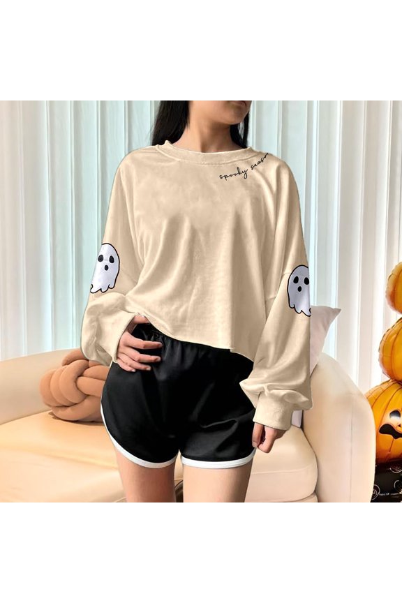 Halloween Women's Hoodless Sweatshirt Witch Design Long Sleeve Pullover For Season And Everyday Wear Casual