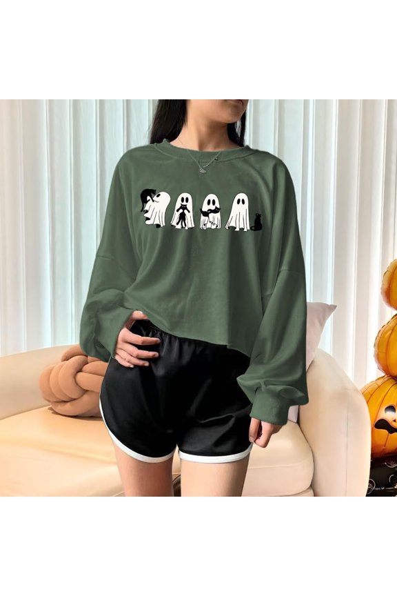 Halloween Women's Hoodless Sweatshirt Witch Design Long Sleeve Pullover For Season And Everyday Wear Cute Hoodies Women