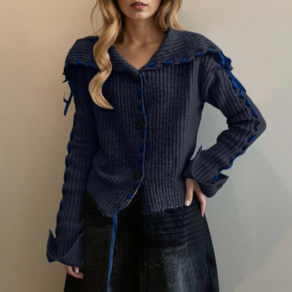 TIANZEN Handwoven Trim Knitted Cardigan Sweater Open Front Long Sleeve Outwear Coat For Autumn Winter Fashion Casual plus Size Womens Knit Cardigan for Women Winter Cardigan Sweaters for Women