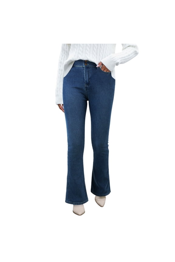 High Waist Flared Bootcut Jeans Winter Warm Trousers Stretchy Comfort Fit Wide Leg Flare Pants For Casual Wear Jean Cargo Pants for Women Baggy Mod Mom