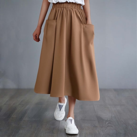 TIANZEN High Waist A Line Midi Skirt Color Block Design Elegant Flared Hem For Casual And Formal Occasions Ballet Skirt Rainbow Skirt Casual Skirts for Women