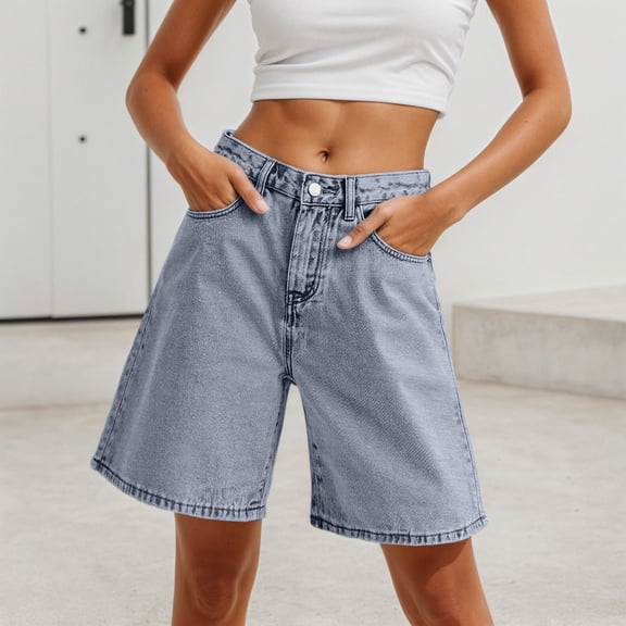TIANZEN High Waist Straight Leg Denim Shorts For Mid Thigh Summer Casual Stretch Comfortable Jeans Shorts Short Jean Pants for Women Womens Pants 14 Tall Size 20 Pants for Women