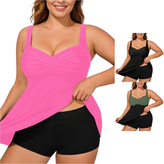 TIANZEN High Waist Tankini Top For Plus Size Swimwear Solid Color Swim Shirt With Built In Bra Bikini High Cut Swimsuit for Women