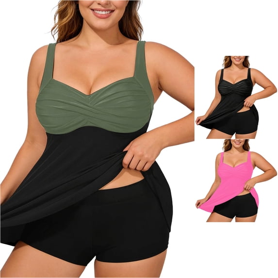 TIANZEN High Waist Tankini Top For Plus Size Swimwear Solid Color Swim Shirt With Built In Bra Bikini High Cut Swimsuit for Women