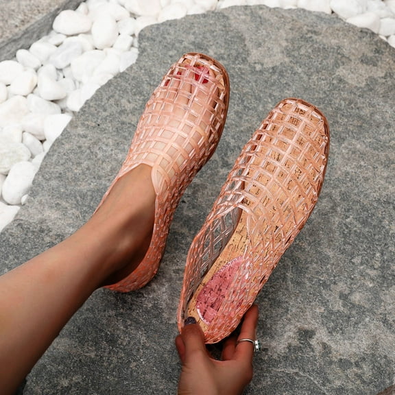 TIANZEN Jelly Mesh Ballet Ballerina For Women Adult Hollow Jelly Clear Sandals Beach Ballet Low Summer Women Platform Sandals Beach Slippers Clear Flat Sandals for Women Sandals Womens Go Walk on