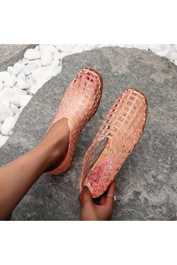 Jelly Mesh Ballet Ballerina For Women Adult Hollow Jelly Clear Sandals Beach Ballet Low Summer Women Platform Sandals Beach Slippers Clear Flat Sandals for Women Sandals Womens Go Walk on
