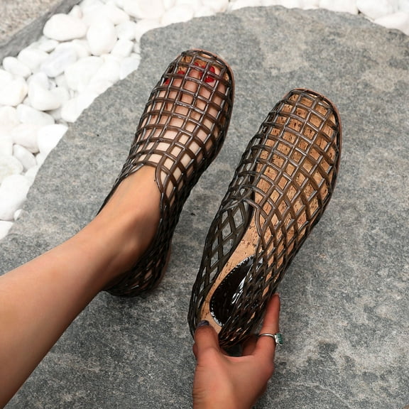 TIANZEN Jelly Mesh Ballet Ballerina For Women Adult Hollow Jelly Clear Sandals Beach Ballet Low Summer Women Platform Sandals Beach Slippers Clear Flat Sandals for Women Sandals Womens Go Walk on