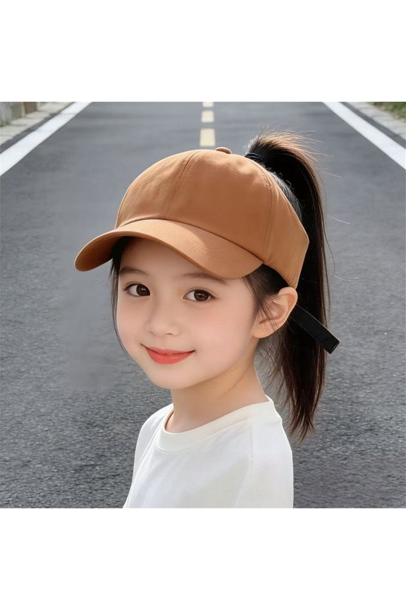 Kids Outdoor Casual Half Dome Visor Hat Solid Color Curved Brim Ponytail Cap Hoodie String Caps