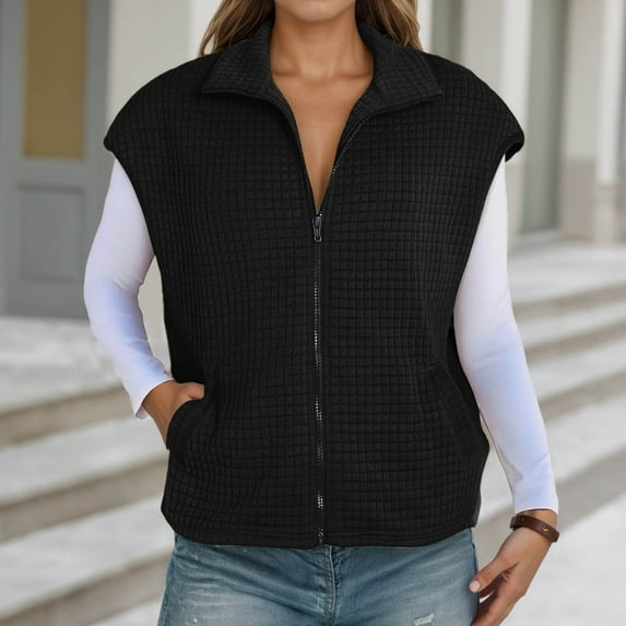 TIANZEN Knit Zip Front Vest Sleeveless Oversized Outerwear With Side Pockets Casual Layering Cardigan Two Vest Denim Vest Sweater Sleeves Juniors Flannel Vest