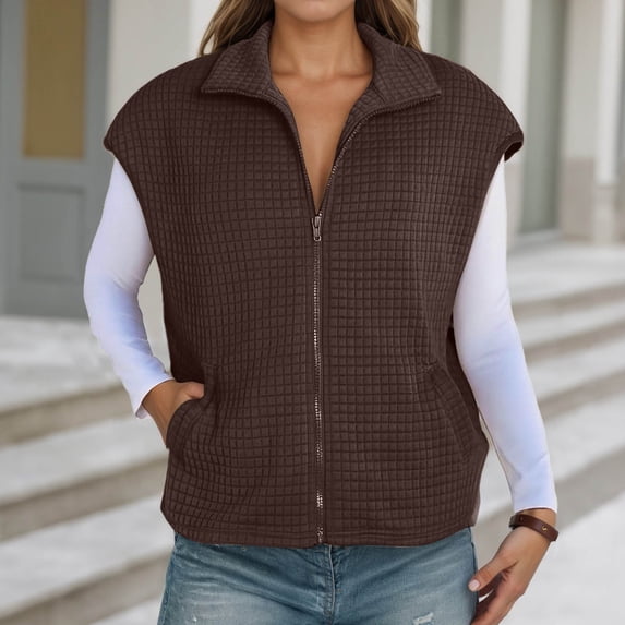 TIANZEN Knit Zip Front Vest Sleeveless Oversized Outerwear With Side Pockets Casual Layering Cardigan Two Vest Denim Vest Sweater Sleeves Juniors Flannel Vest