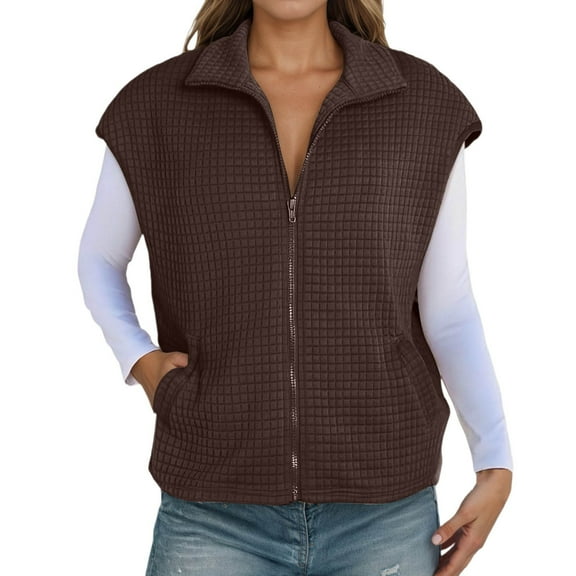 TIANZEN Knit Zip Front Vest Sleeveless Oversized Outerwear With Side Pockets Casual Layering Cardigan And Coat Women 16 plus Size Womens Coats