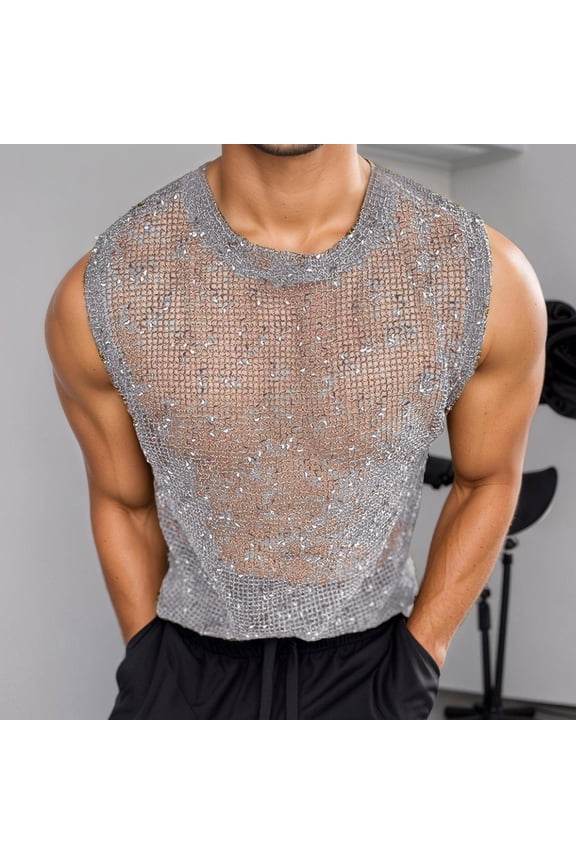 Knitted Sleeveless Mesh Tank Top Party Wear Casual Summer Muscle Shirt Breathable Openwork Design Comfortable Fit Mens Shirts Bulk Big T Shirt Shirts Men