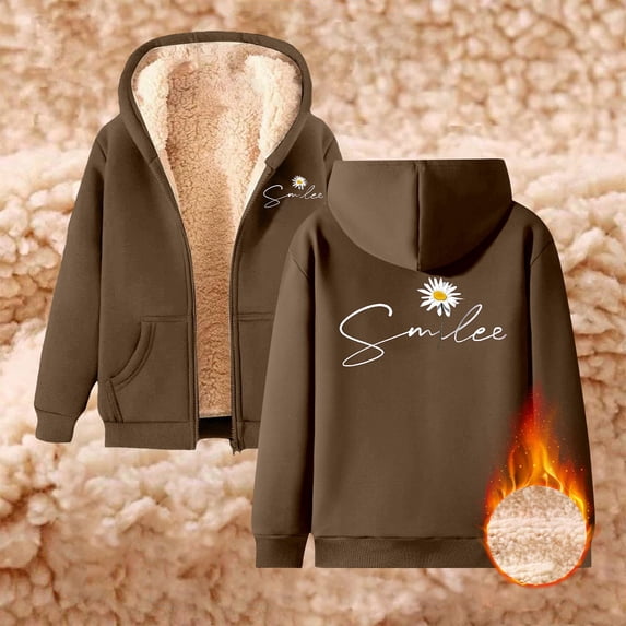 TIANZEN Ladies' Casual Same Style Autumn And Winter Fashion Same Style Casual Printed Sports Winter Coat With Zipper Hooded Sweatshirt With Pocket Women's Small Hooded Sweatshirt