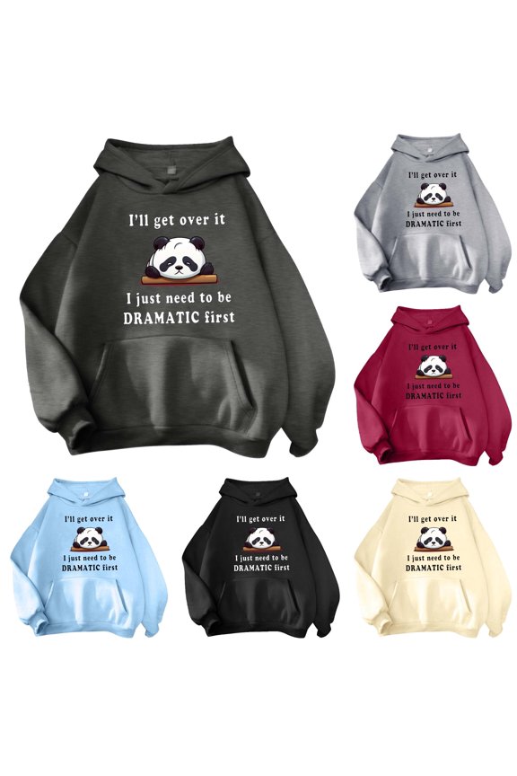 Ladies' Cute Letter Panda Print Hooded Sweatshirt With Pocket Sweater Dress Tunic