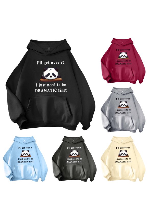 Ladies' Cute Letter Panda Print Hooded Sweatshirt With Pocket Sweater Dress Tunic