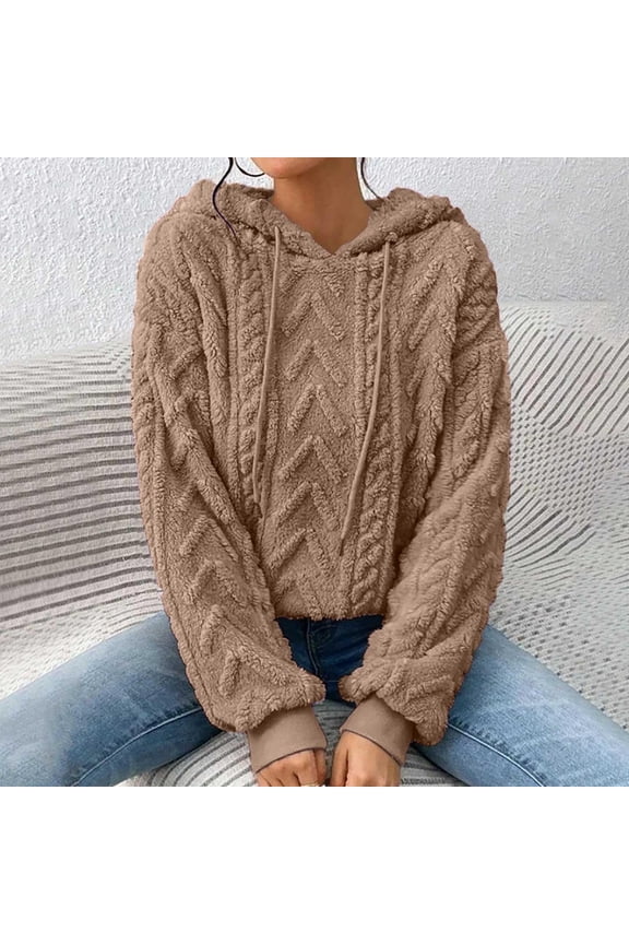 Ladies Drop Shoulder Hooded Teddy Long Sleeve Casual Sweater Pullover Long Zipper Sweatshirts Women