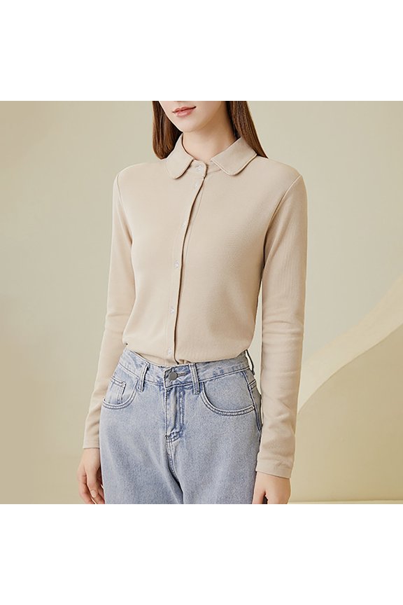 Ladies' Early Autumn Solid Color German Velvet Lapel Cardigan Shirt Top 3 Quarter Sleeve Shirts Women Acting Pro Skirt V Neck T Shirts for Women