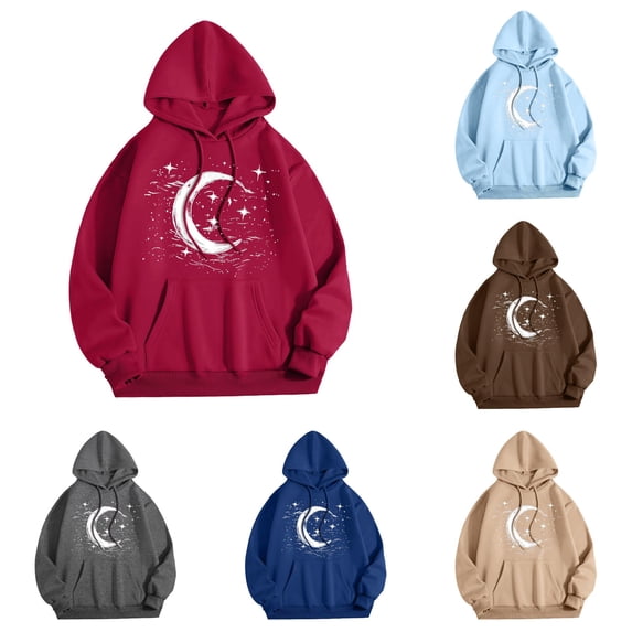 TIANZEN Ladies Fall/Winter Casual Loose Moon Print Hoodie Sweatshirts for Women Long Sleeve