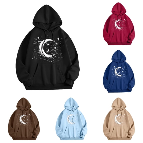 TIANZEN Ladies Fall/Winter Casual Loose Moon Print Hoodie Sweatshirts for Women Long Sleeve