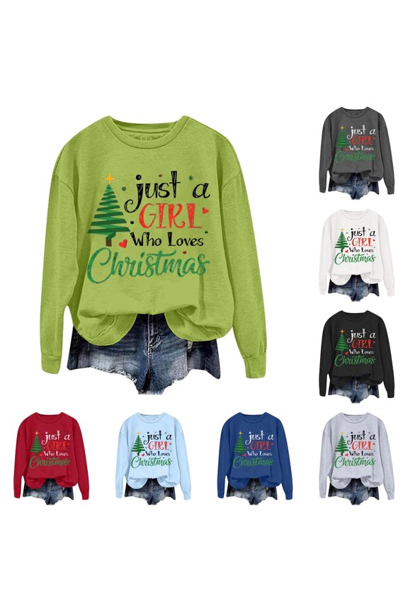 Ladies Fashion Tree Letter Print Long Sleeve Crew Neck Hoodie Apparel Short