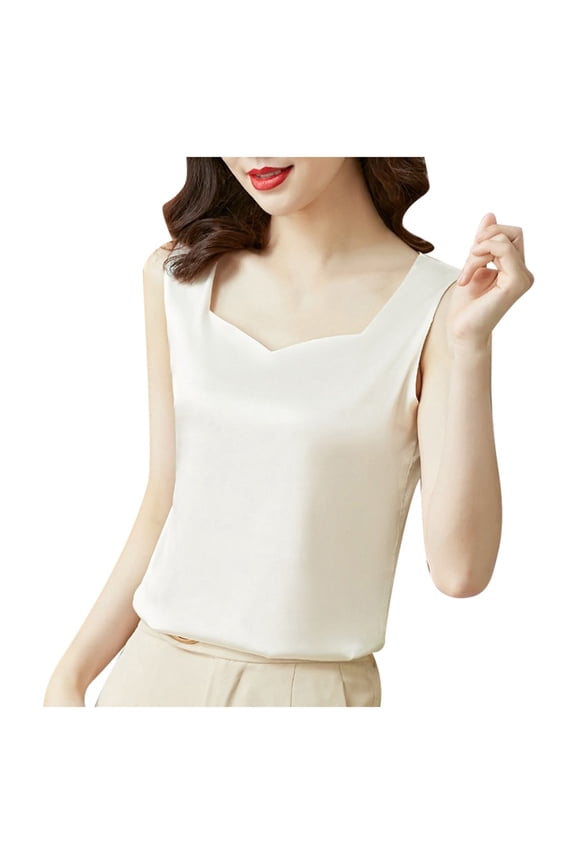 Ladies' Fashionable Casual Solid Color Sleeveless Inner Design Base Shirt Top Vest Suspender Alien Top Shirts for Women Dress Shirt Long Top for Women