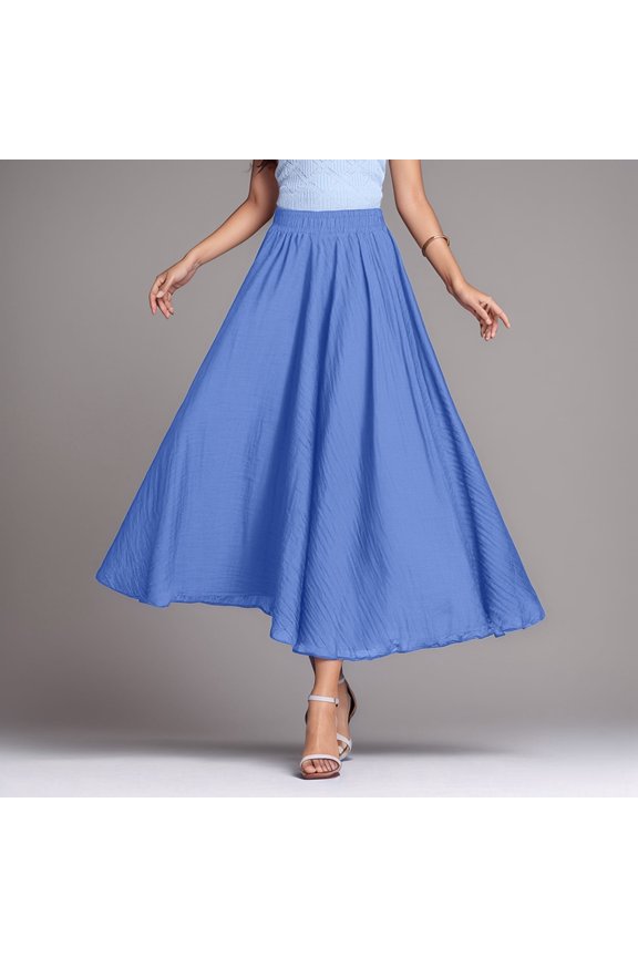 Ladies Girls Solid Color Elastic Waist Long Flowing Bosimi Casual Dress Beach Wrap Skirt Skirt with Pockets Dog Skirt