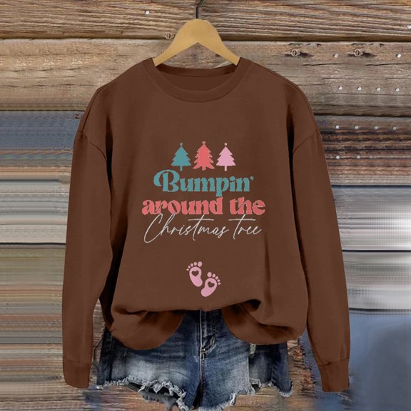 TIANZEN Ladies' Solid Color English Letter Bumpin Around The Tree Printed Long Sleeved Casual Off Shoulder Sleeveless Hoodie (2) Pullover