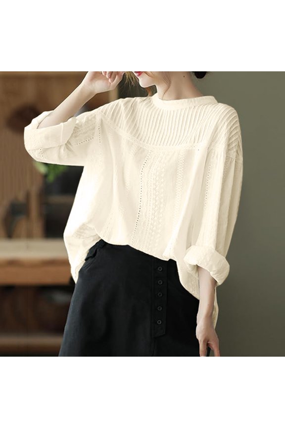 Ladies Stand Loose Solid Color Embroidered Shirt Women Blouse Shirt Travel Shirts Women Hot Weather Button down Long Sleeve for Women