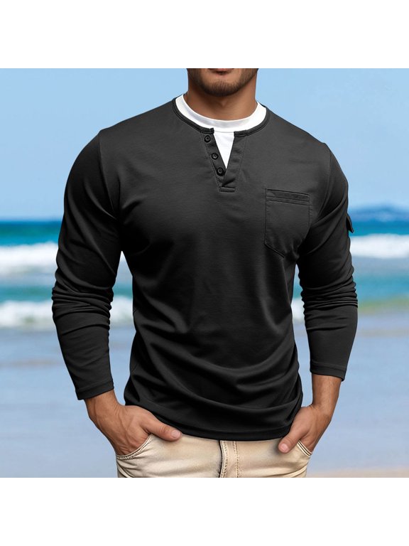 Layered Collar Long Sleeve T Shirt Fashion Casual Thermal Undershirt Comfortable Stretch Fit Basic Top Mens Shirts