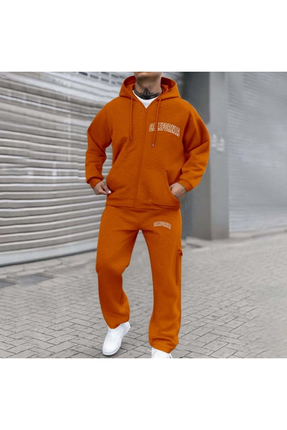 Letter Print Men's Zip Up Hoodie Suit Set Casual Comfortable Outfit For Daily Wear Homecoming Guys Outfit Drum Suit