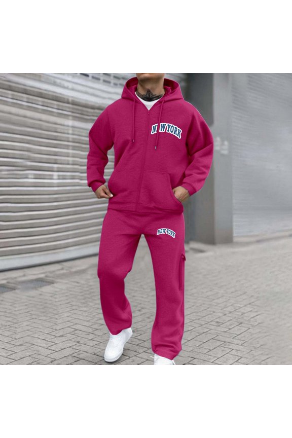 Letter Print Men's Zip Up Hoodie Suit Set Casual Comfortable Outfit For Daily Wear Spring Autumn Winter Jackets for Men Suit Man Suit