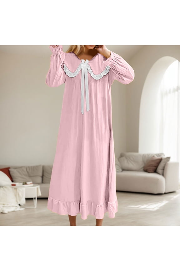 Long Satin Nightgowns With Long Sleeves For Women With Bow Lace Trim Wrist Neck Style For Knee Rest Home Sleepwea plus Size Sleep Dress Women Sleep Shirt Big Sleeping T Shirt