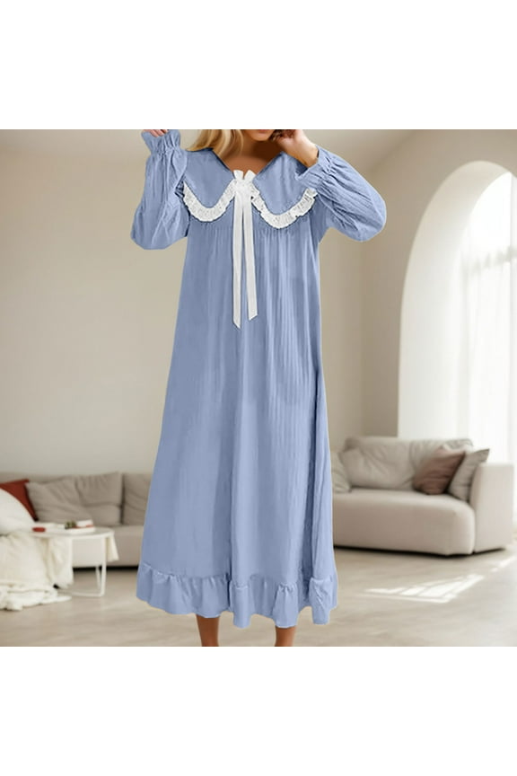 Long Satin Nightgowns With Long Sleeves For Women With Bow Lace Trim Wrist Neck Style For Knee Rest Home Sleepwea plus Size Sleep Dress Women Sleep Shirt Big Sleeping T Shirt