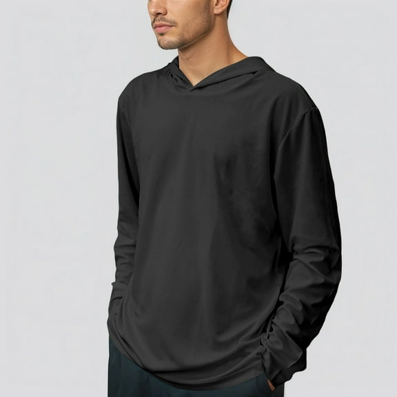 TIANZEN Long Sleeve Hooded Workout Shirt Athletic Performance Top Wicking Gym Tee For Running Training Fitness Heavy T Shirts for Men Sweat Shirt Mens T Shirt Packs