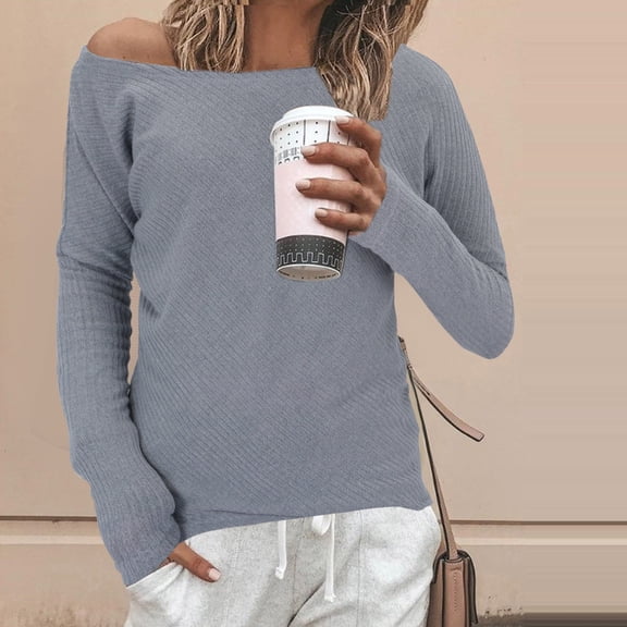 TIANZEN Long Solid One Sleeve Color Line Threaded Women's Casual Top Fashion Women's Blouse Long Sleeve Undershirts for Women Women Top New Long Women T Shirt