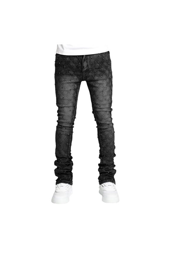 Male Denim Personality Zircon Straight Leg Stretch Stacked Jeans Little 505