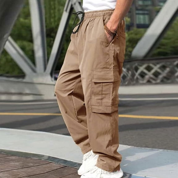 TIANZEN Male Versatile All Season Cargo Pants Pocket Hem Solid Color Plus Size Outdoor Trousers Work Clothes for Men Construction Mens Sweatpants Cargo