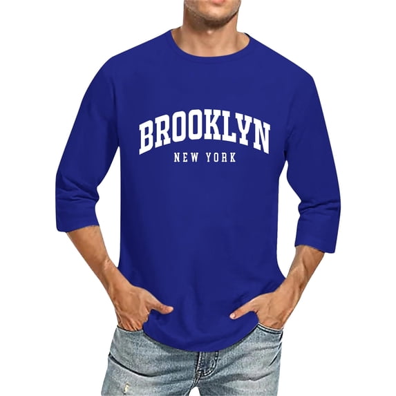 TIANZEN Men 3/4 Sleeve Letter City Name T Shirts Comfortable Crewneck Solid Color Fit Tee Shirt Tops Big And Tall Graphic T Shirts for Men
