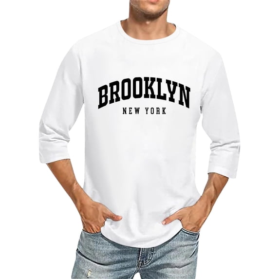 TIANZEN Men 3/4 Sleeve Letter City Name T Shirts Comfortable Crewneck Solid Color Fit Tee Shirt Tops Big And Tall Graphic T Shirts for Men