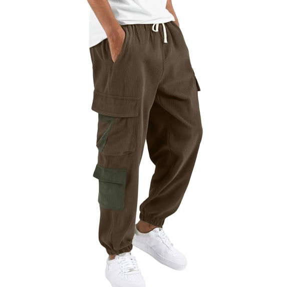 TIANZEN Men Cargo Pants Outdoor Streetwear Jogger Corduroy Trousers With Multiple Pockets Comfortable Utility Work Pants For Casual Wear All Seasons Memory Foam Work Pants Slim Straight